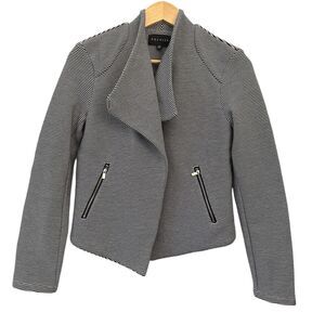 Premise Black and White‎ Striped Open Stretchy Jacket with Zip Pockets XS NWT